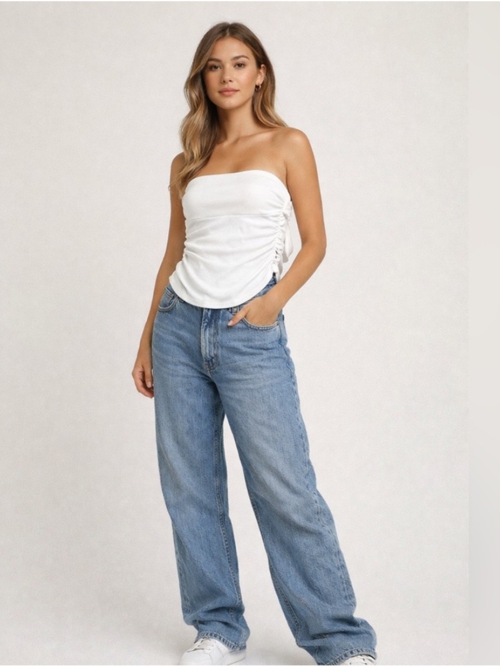 NWT Cider Women's White Crop Top with Strap Ties